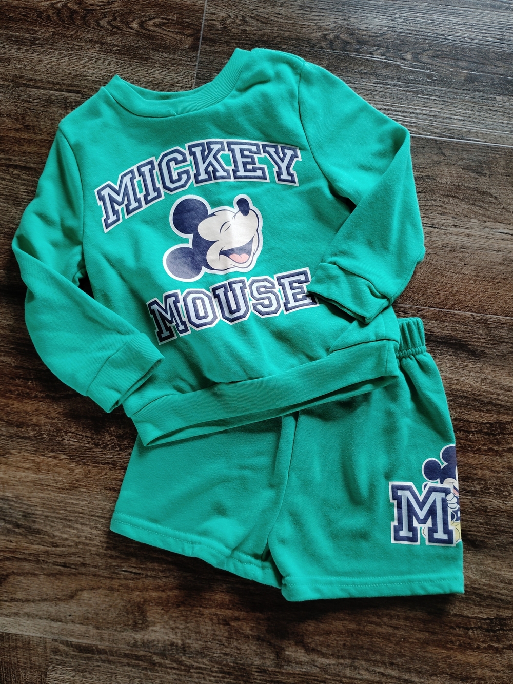 Mickey Mouse Green Kids Sweatshirt & Short Pajama Set